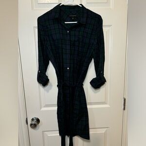 Banana Republic green tartan belted shirt dress, size 6